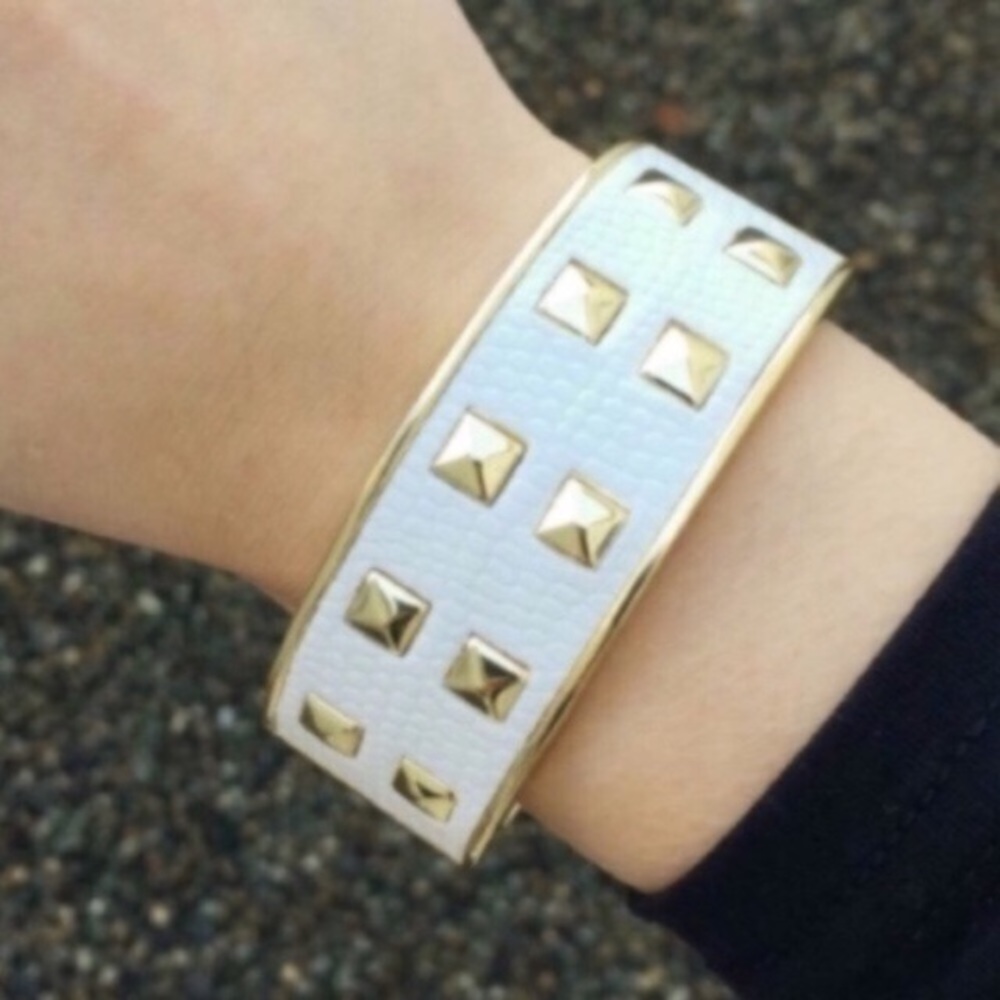 Ivory Faux Leather Cuff Clasp Bracelet NEW